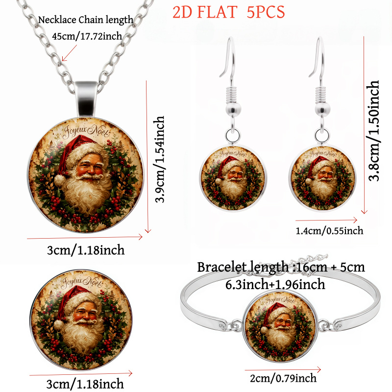 5pcs Christmas Santa Claus Themed Jewelry Set, Gift